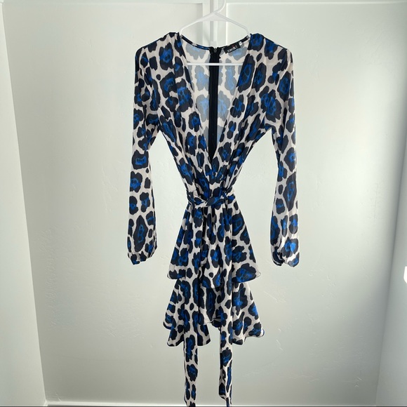 Deep V Tiered Leopard Print Dress - Picture 2 of 6
